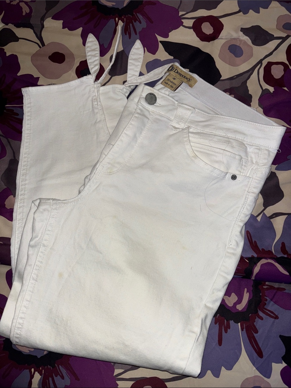 Democracy White Ankle Tie-Hem Jeans